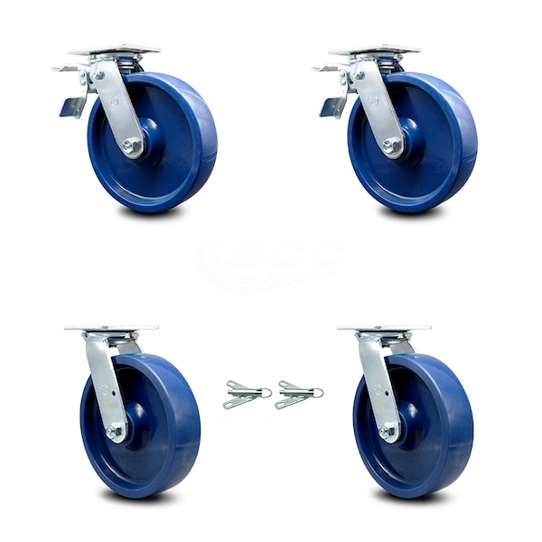 Service Caster 8 Inch Solid Polyurethane Caster Set with Roller Bearings 2 Brake 2 Swivel Lock SCC-TTL30S820-SPUR-2-BSL-2 - main